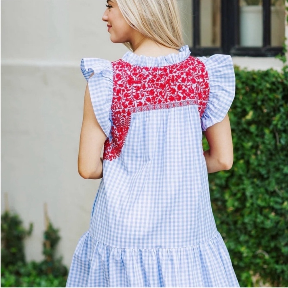 Tuckernuck J. Marie The Rebel Ruffle Blue and White Gingham Dress NWT Size XS - Picture 2 of 9